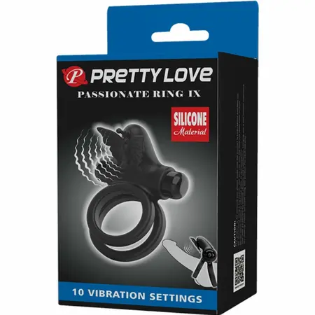 Pretty Love Double Vibrating Silicone Ring Black - Dual Motor System