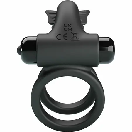 Pretty Love Double Vibrating Silicone Ring Black - Dual Motor System