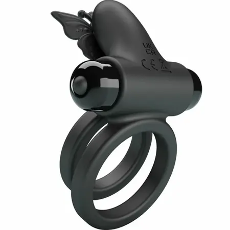 Pretty Love Double Vibrating Silicone Ring Black - Dual Motor System