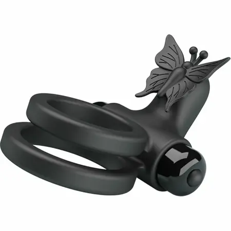 Pretty Love Double Vibrating Silicone Ring Black - Dual Motor System