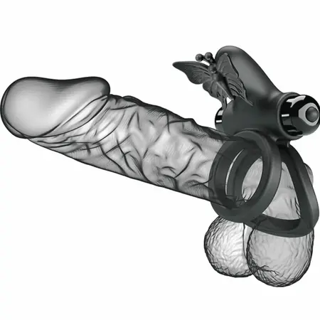 Pretty Love Double Vibrating Silicone Ring Black - Dual Motor System