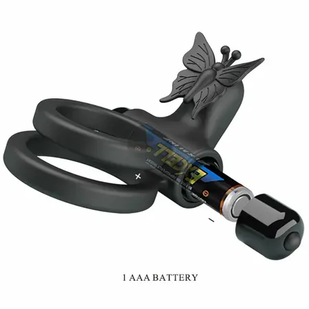 Pretty Love Double Vibrating Silicone Ring Black - Dual Motor System