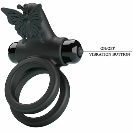 Pretty Love Double Vibrating Silicone Ring Black - Dual Motor System
