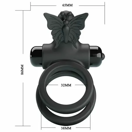Pretty Love Double Vibrating Silicone Ring Black - Dual Motor System