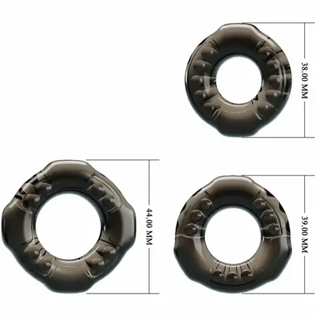 Baile Yvonne Set of 3 Flexible Black Rings - TPR, Multiple Sizes