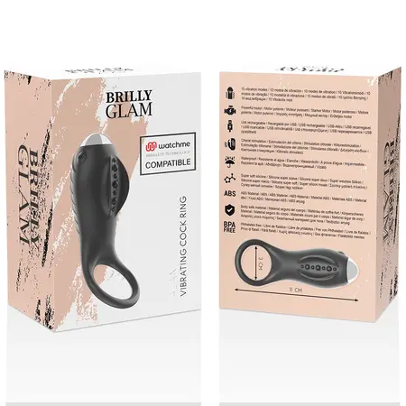 Brilly Glam Alan Intimate Ring Black-Silver USB Rechargeable, Watchme Ready
