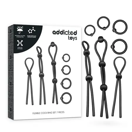 Addicted Toys Fleksibilni Silikonski Prsten Set 7 kom - Univerzalno Prijanjanje, Crni