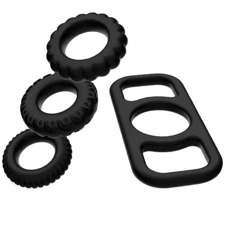 Addicted Toys Silikonski Prsten Set 4 Veličine Fleksibilni Bezbedni za Telo Crni