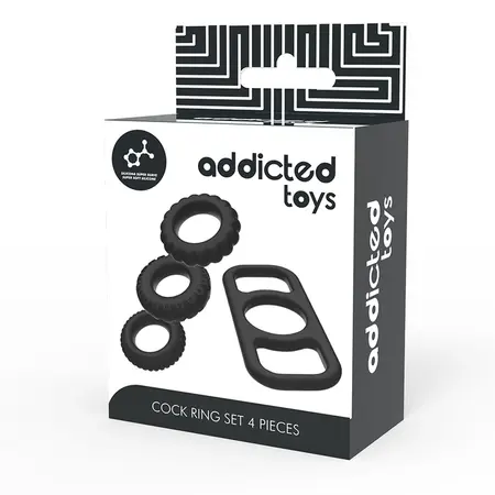 Addicted Toys Silikonski Prsten Set 4 Veličine Fleksibilni Bezbedni za Telo Crni
