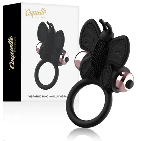 Coquette Chic Desire Crni/Zlatni Leptir Prsten sa Vibrirajućim Sistemom 82mm