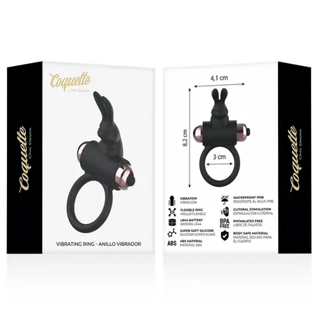 Coquette Chic Desire Prsten sa Vibracijom Crni/Zlatni - IPX6 Silikon, 82x41mm