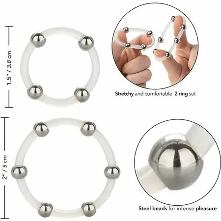 CalExotics Silikonski Prsten Set sa Čeličnim Kuglicama L i XL - Izdržljivi Sistem