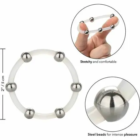 CalExotics Silikonski Performans Prsten sa Čeličnim Kuglicama XL, 5 cm, Crni