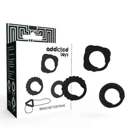 Addicted Toys Set od 3 Crna Silikonska Prstena za Podršku - Podesive Veličine