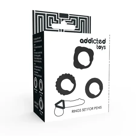 Addicted Toys Set od 3 Crna Silikonska Prstena za Podršku - Podesive Veličine