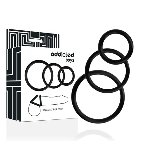 Addicted Toys Set od 3 Crna Silikonska Potporna Prstena - S/M/L Veličine