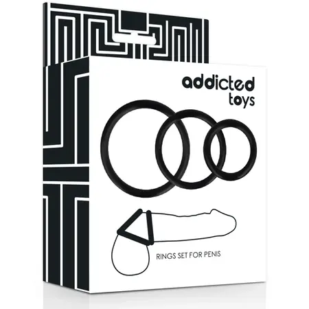 Addicted Toys Set od 3 Crna Silikonska Potporna Prstena - S/M/L Veličine