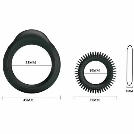 Baile Manhood Kit Set of 2 Silicone Rings Flexible Waterproof Black