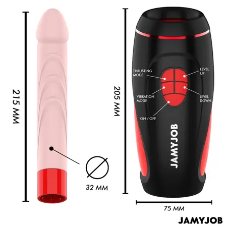 Jamyjob Pyston Base Intimate Device with Remote Control, Black-Red, 21.5 cm