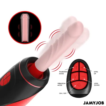 Jamyjob Pyston Base Intimate Device with Remote Control, Black-Red, 21.5 cm