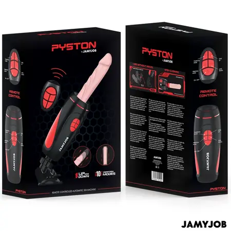 Jamyjob Pyston Base Intimate Device with Remote Control, Black-Red, 21.5 cm