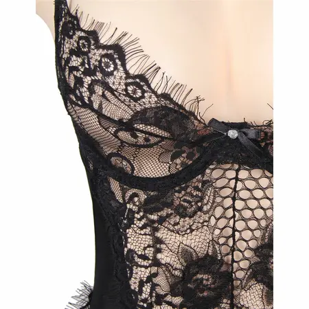 Subblime Queen Plus Black Floral Lace & Fringe Teddy - Elegant Lingerie