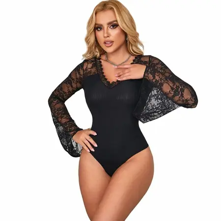 Subblime Teddy Cvetni Uzorak Crni Dugih Rukava S/M - Elegantan Čipkasti Bodisuti