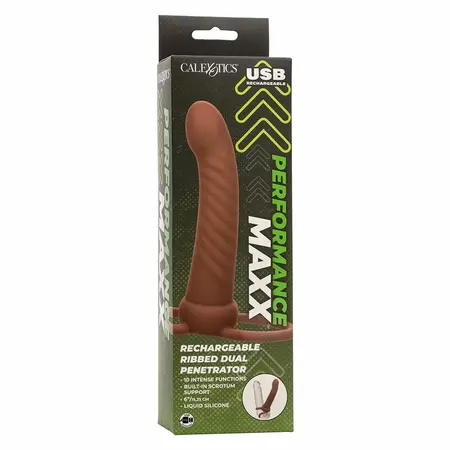 CalExotics Maxx Ribbed Dual Vibrating Probe Brown 10 Modes Silicone