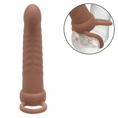CalExotics Maxx Ribbed Dual Vibrating Probe Brown 10 Modes Silicone