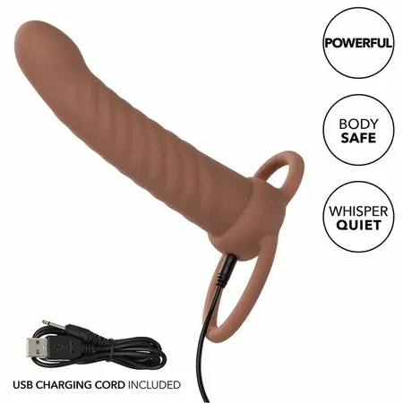 CalExotics Maxx Ribbed Dual Vibrating Probe Brown 10 Modes Silicone