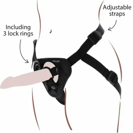 Get Real Podesivi Strap-On Pojas Crni - Univerzalno Prijanjanje, 3 Silikonska Prstena