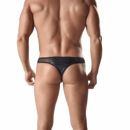 ANAIS MEN Ares Black Mesh & Leather Thong S - Premium Comfort Fit
