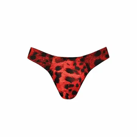 ANAIS MEN Savage String M - Red Microfiber Thong with Animal Print