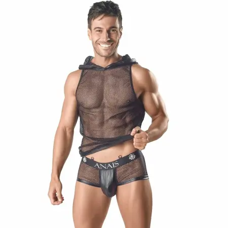 ANAIS MEN ARES Black Mesh Hooded Tank Top XL - Modern European Design