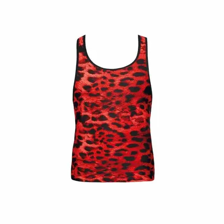 ANAIS MEN Savage Top M - Crveni Mikrofiber Animal Print, Bez Rukava