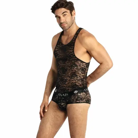 ANAIS Romance Men’s Lace Top S Black - Floral Pattern, Sleeveless Fit