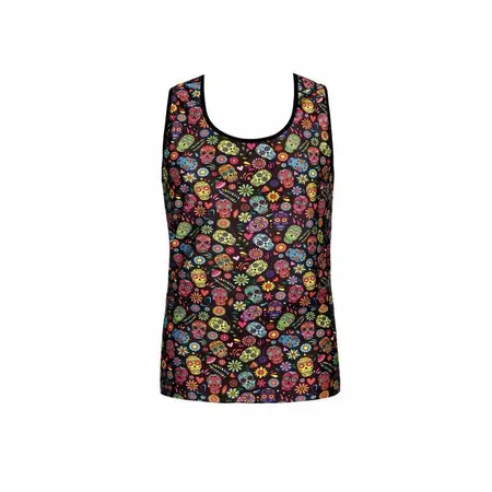 Anais Men Mexico Top M Sleeveless Modal Floral Skull Print