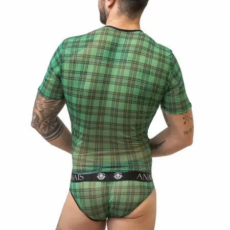 ANAIS MEN MAGIC T-SHIRT S Green-Black Checkered Soft Lycra