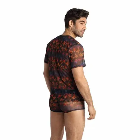 Anais Men CHILL T-Shirt L - Black Mesh with Colorful Palm Print