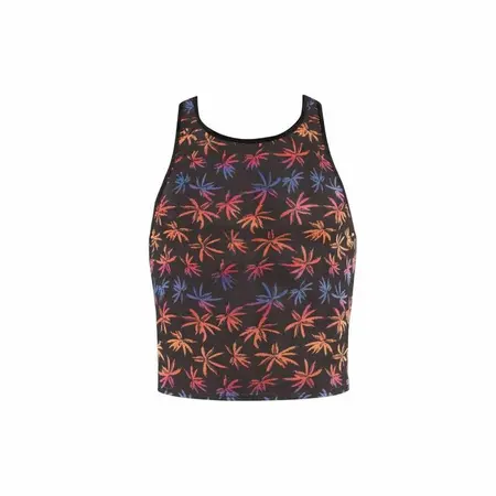 ANAIS MEN Chill Top L - Black Mesh Sleeveless Shirt with Palm Print