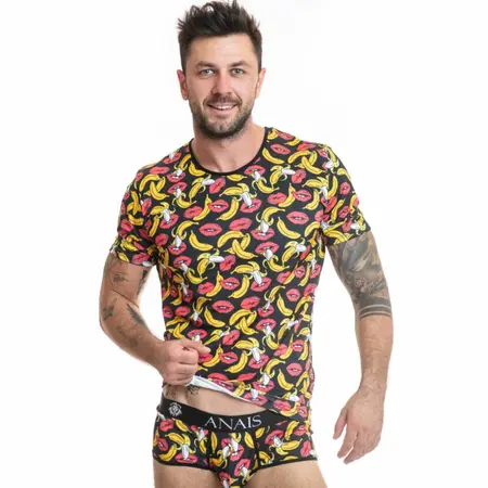 ANAIS MEN Banana Print T-Shirt L - Soft Lycra, Perfect Fit, Yellow Motif