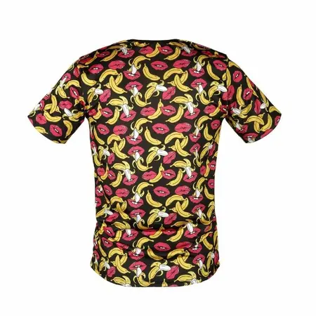 ANAIS MEN Banana Print Lycra T-Shirt M - Soft Stretch Fit, Yellow Motif