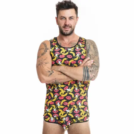 ANAIS MEN Banana Print Top Bez Rukava XL - Meka Likra, Evropski Dizajn