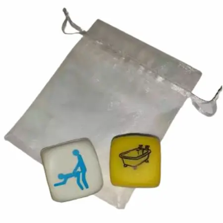 Diablo Picante Kamasutra Dice Set - 2 Dice, 30mm, White, Silk Bag