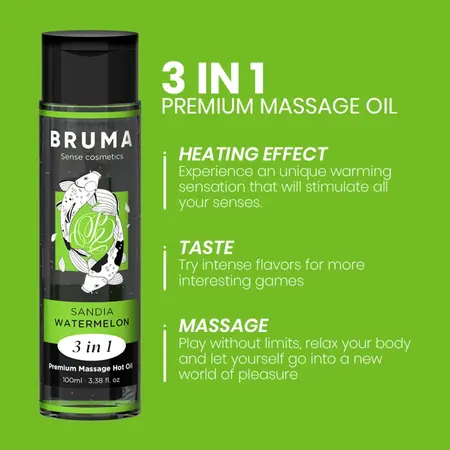 BRUMA Premium 3-u-1 Masažno ulje Lubenica – Zagrevajuće, Vegansko 100ml