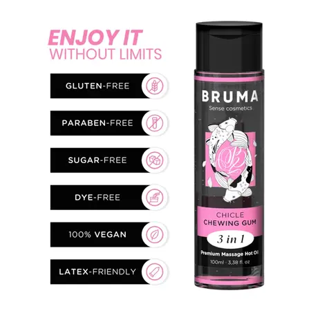 BRUMA Premium 3-u-1 Masažno ulje Žvakaća guma 100 ml Veganska formula