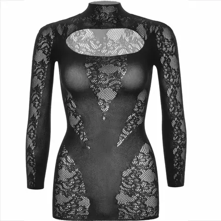 Leg Avenue Mini haljina sa čipkom dugih rukava Crna - Elegantan One Size dizajn