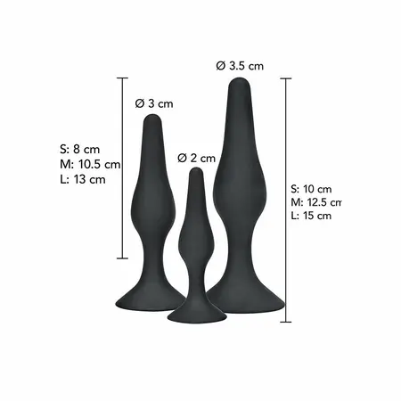 ToyJoy Curvy Companions Set od 3 analna čepa Crni Silikon Ergonomski