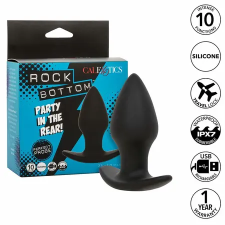 CalExotics Rock Bottom Silikonski Intimni Čep 10 Vibracija Crni