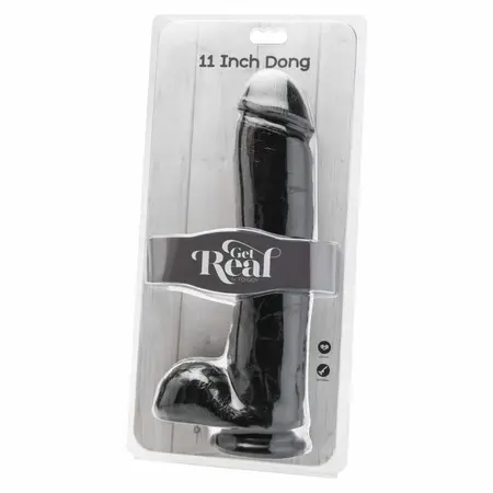 Get Real Model 28 cm sa Bazom, Crni - Anatomski Detaljna PVC Forma